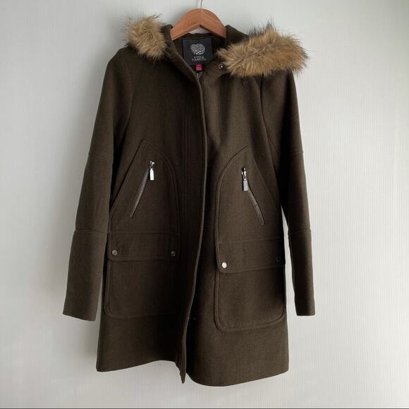 Vince Camuto wool blend basket weave faux fur edging in the hood - Picture 3 of 16